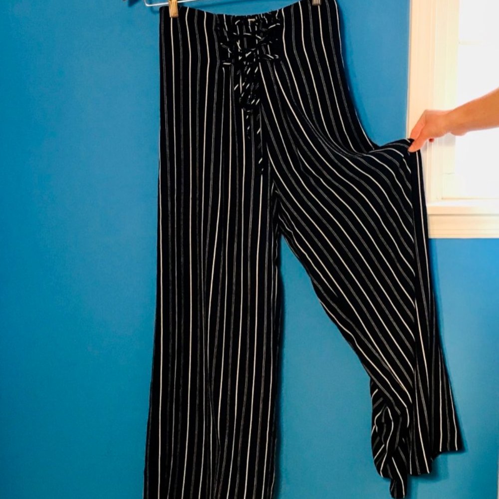 Green Envelope Striped Navy Pants
